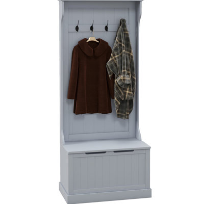 28" 3-In-1 Entryway Hall Tree With Storage Bench, Coat Rack With Four Hooks And Shoe Storage
