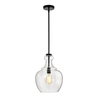 Luminaire suspendu Tasio noir mat avec abat-jour en verre transparent