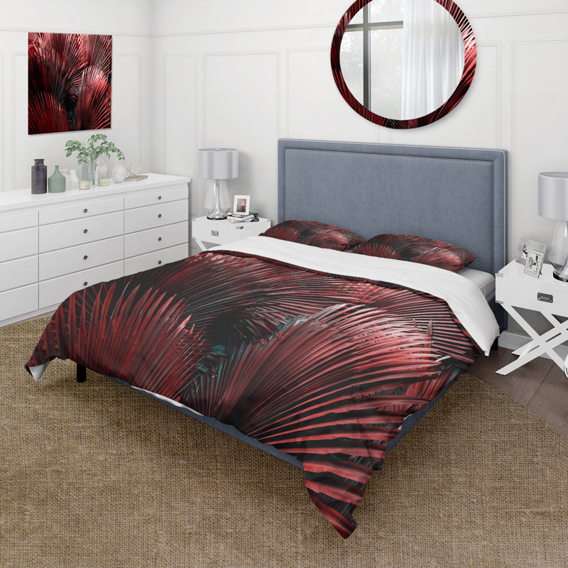 Warn Red Tropical Leaves - Ensemble de housse de couette moderne - Microfibre de polyester