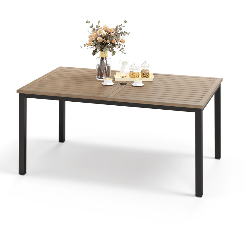 Rectangular Metal Outdoor Dining Table With Umbrella Hole , 96.5cm W 152.6cm D