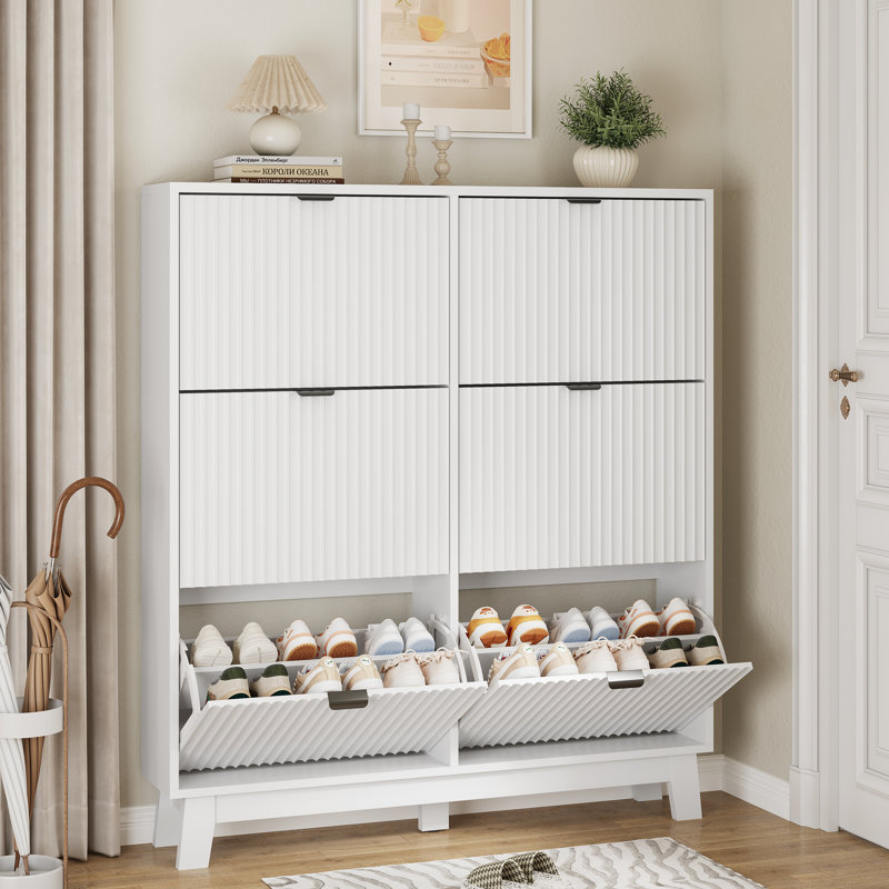 Fluted 53" Tall Shoe Cabinet with 6 Flip Drawers and Metal Handles for Entryway, Gray