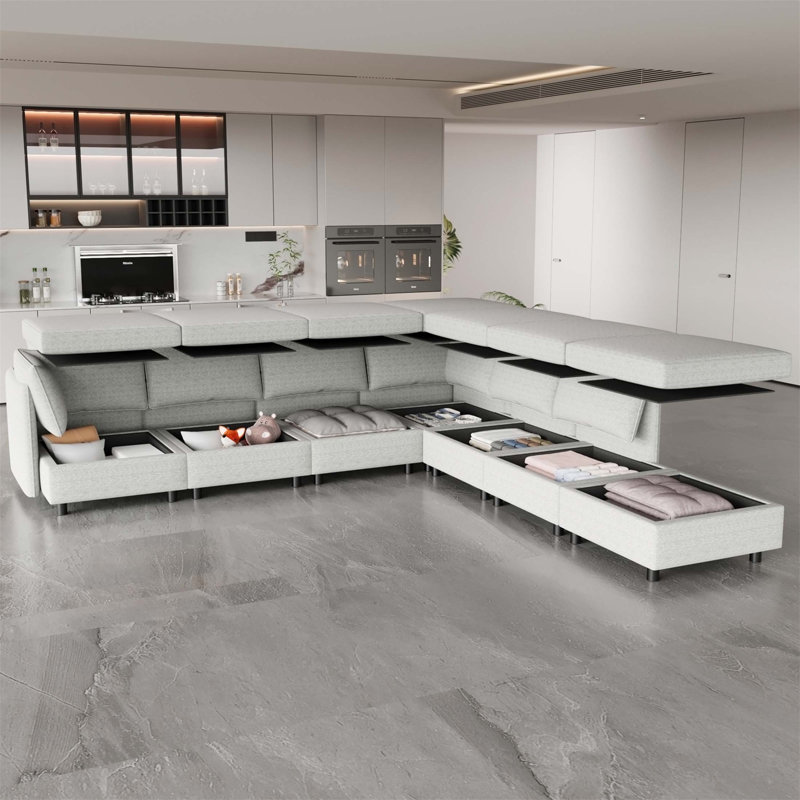 Canapé modulaire modulaire avec rangement pour le salon, Tissu gris