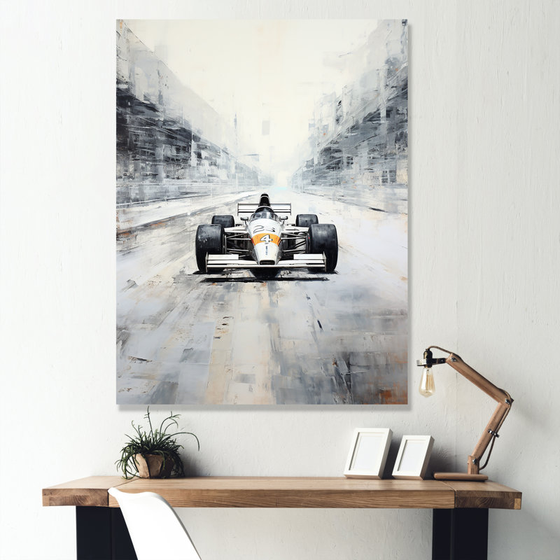 Gris, voiture de course rétro III, art mural, Toile tendue, H 32 po x l 24 po x P 1 po