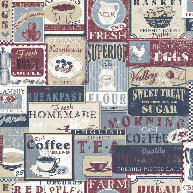 Nostalgie Enamel Signs 33'L x 21" W Wallpaper Roll, Blue
