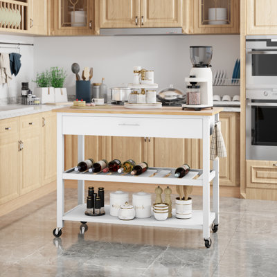 Kitchen Island Cart With Storage - Adjustable, Towel Rack, And Open Shelves
