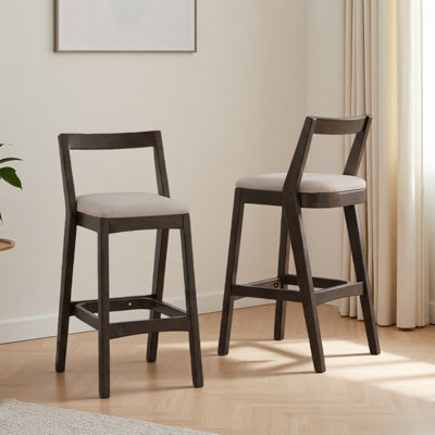Tabouret de bar d'intérieur en bois d'hévéa, ensemble de 2