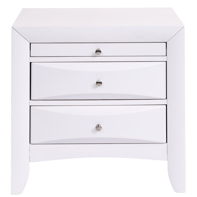 Table de chevet avec 2 tiroirs, Blanc
