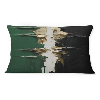 Golden Green And Black Ink Merge II - Abstract Painting Printed Throw Pillow