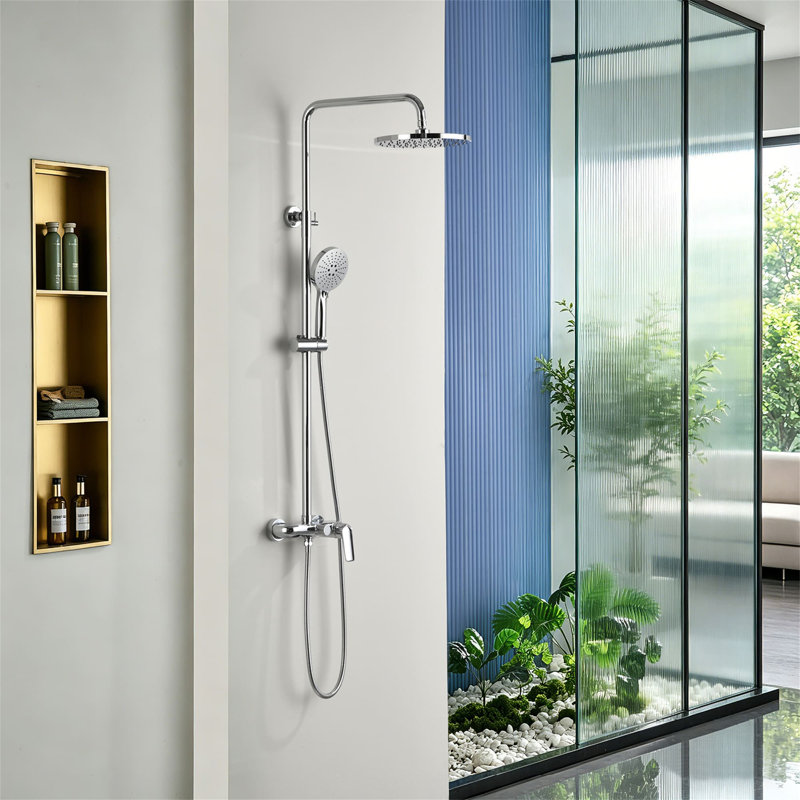Ensemble de garniture de douche en laiton avec barre coulissante et système de robinet de douche mural à poignée simple 10 pouces