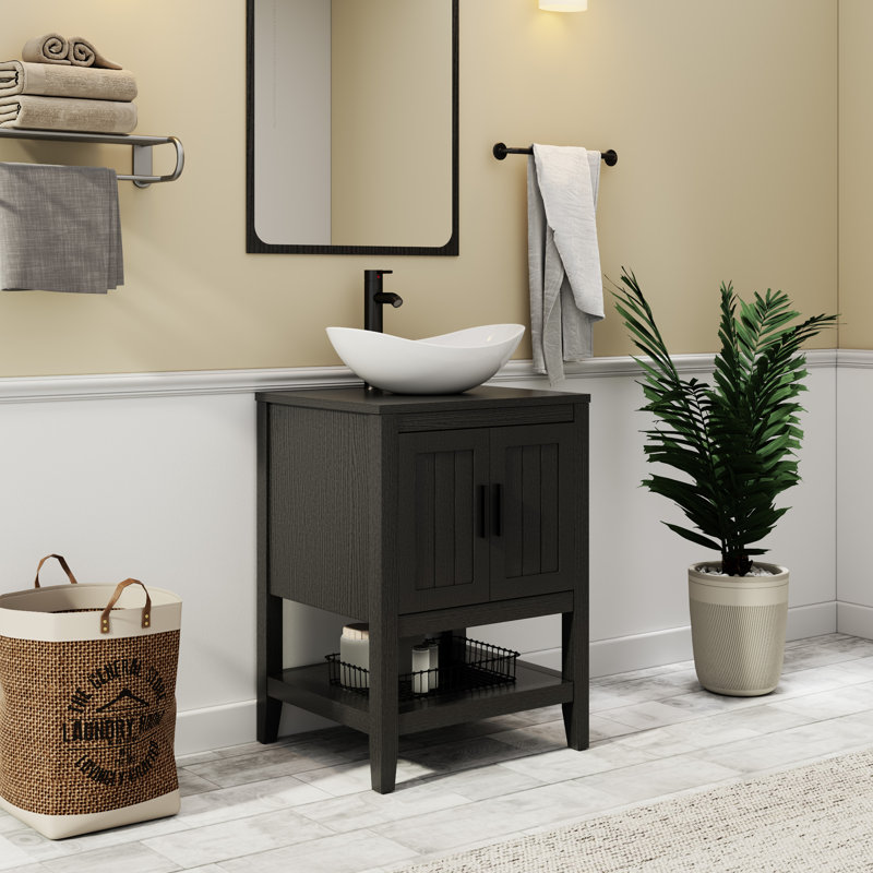 Sharee 24" Single Bathroom Vanity Set With Vessel Sink, Faucet And Drain, Assembly Required, Black