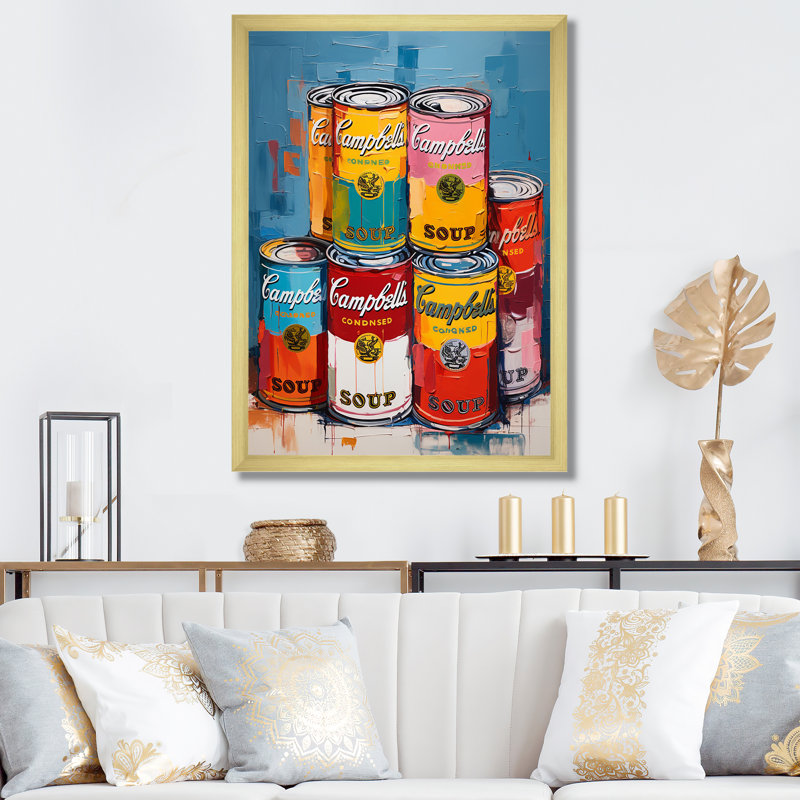 Pop Art Campbells Soup I - Modern Canvas Art Print, Gold Picture Framed, 40" H x 30" W x 1.5" D