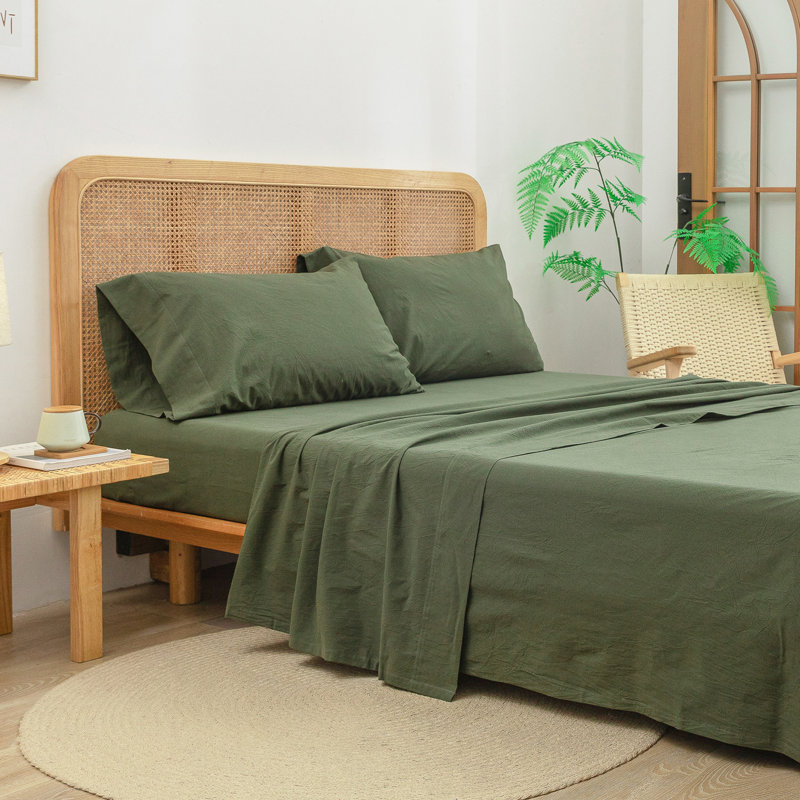 Drap plat 100% coton délavé Bestouch Bestouch, Drap plat grand, Vert olive