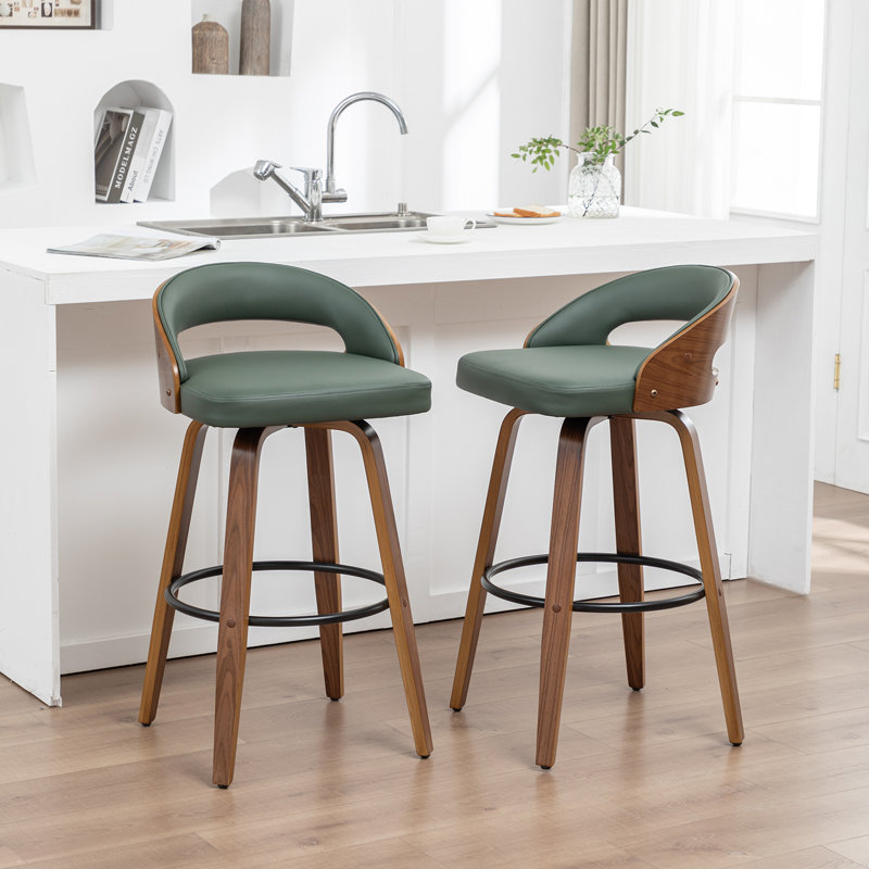 Swivel Upholstered Counter Stool, Green, Bar Stool (30" Seat Height)