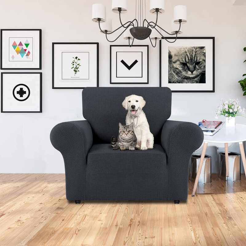 Housse pour fauteuil à coussins carrés/rectangulaires, Polyester gris foncé