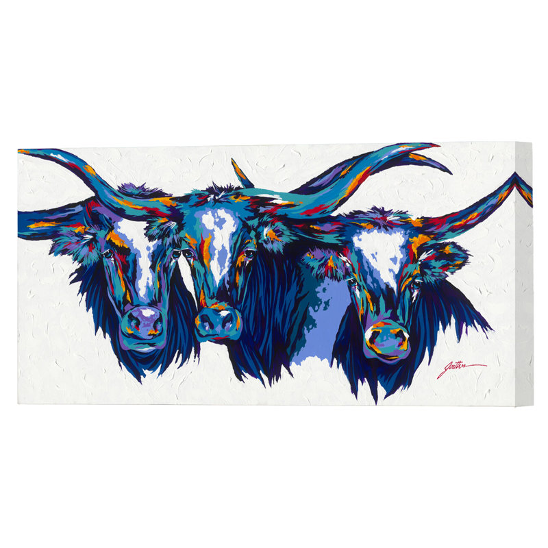 Texas Longhorns, estampe numérique sur toile tendue avec châssis, H 15 po x l 30 po