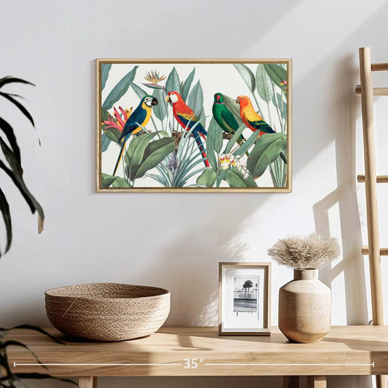 Perroquets de safari tropical, Cadre flottant en bois naturel, 19 po x 13 po