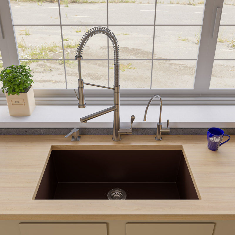 33'' L Single Bowl Granite Kitchen Sink, Chocolate