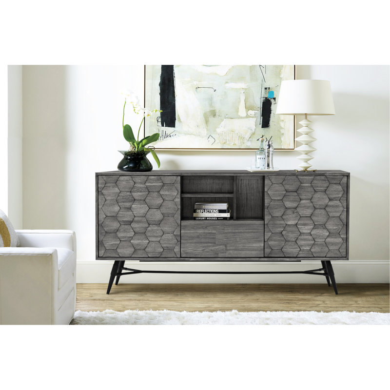 Buffet en bois gris, nid d'abeille 3D unique, idéal pour le buffet, les médias et le bureau à domicile, processus d'assemblage rapide