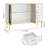 46.4" Fluted Buffet Sideboard Cabinet with Glass Doors, 3 Drawers & Faux Marble Top for Dining Room-817775274