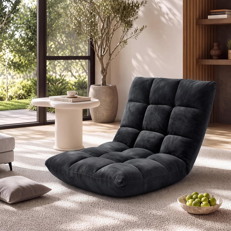 Chaise de plancher pliante avec support de dossier, 14 positions réglables, Noir