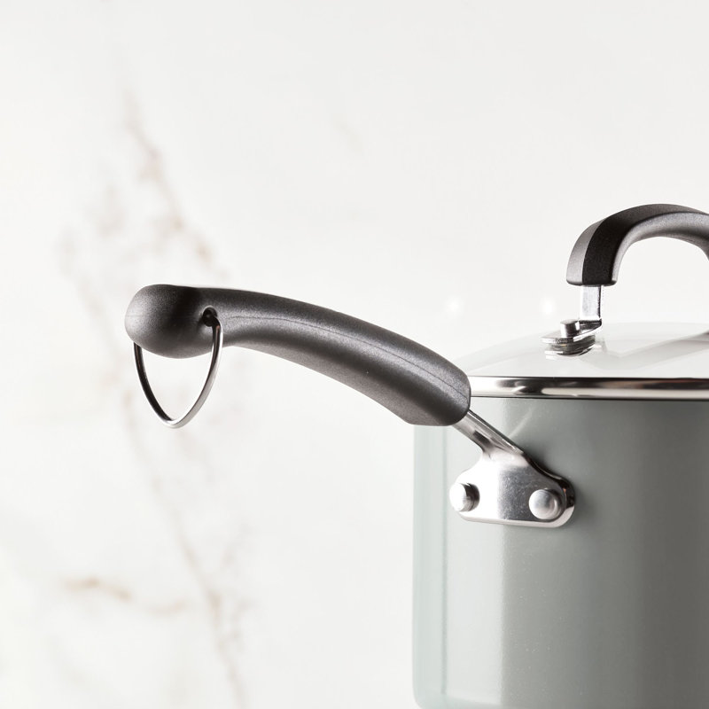 Gray Aluminum Nonstick Saucier with Pour Spout and Lid