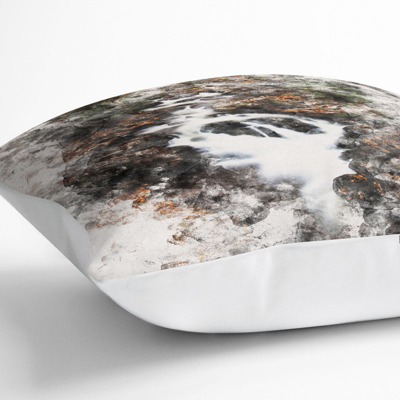 Woodland Stream Cushion with Filling, 40cm H x 40cm W x 15cm D, White