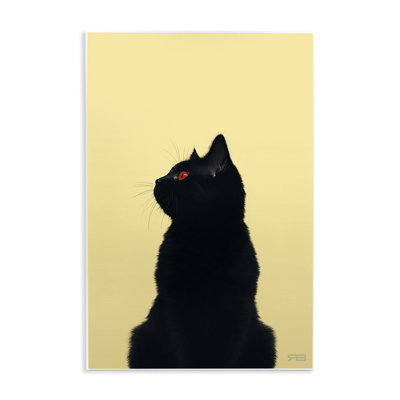 Art de plaque murale chat noir sur jaune par Roozbeh Bahramali