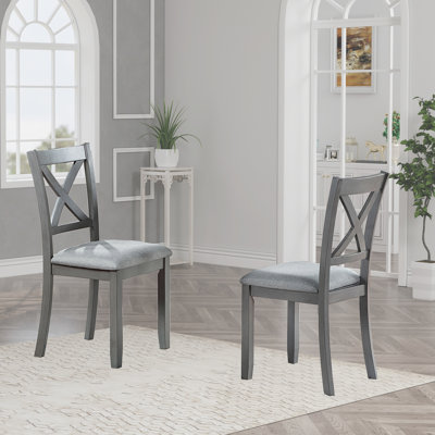Gray Solid Wood Upholstered Dining Chair For 4 With High , Padded Seat, And Wide Application In Different Spaces Gray, Solid Wood, Dining Chairs 4, X-shaped Ergonomic , Padded Seat, Non-slip Foot