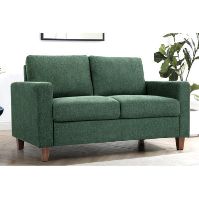 Canapé 2 places de style Mid-Century moderne, canapé rembourré en tissu avec coussin en mousse haute densité et pieds en bois amovibles pour le salon