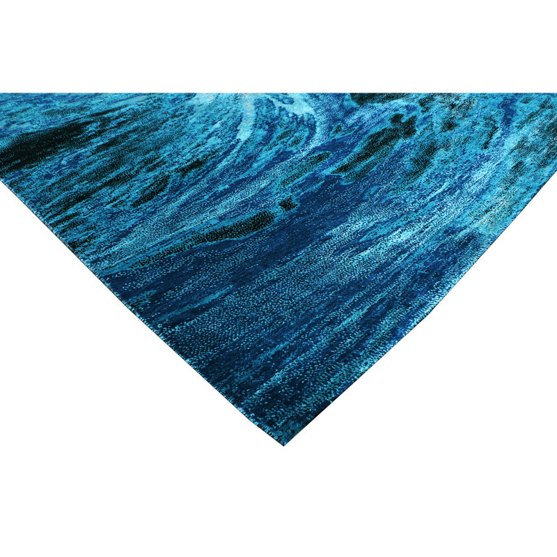 Hand Knotted Abstract Area Rug in Blue/Beige, Rectangle 9' x 12'