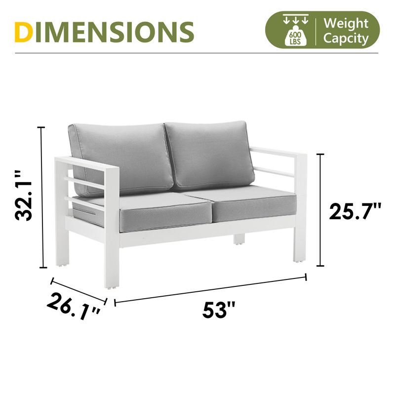 Outdoor Aluminum Loveseat, Light Grey/White