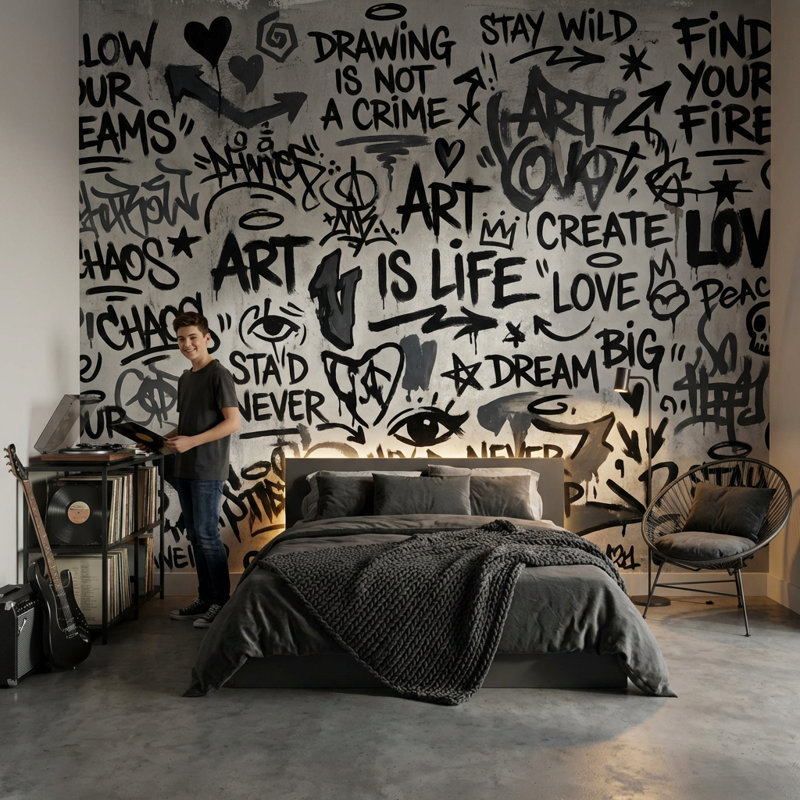 Papier peint graffiti abstrait urbain, Peler et coller, 200 po x 120 po