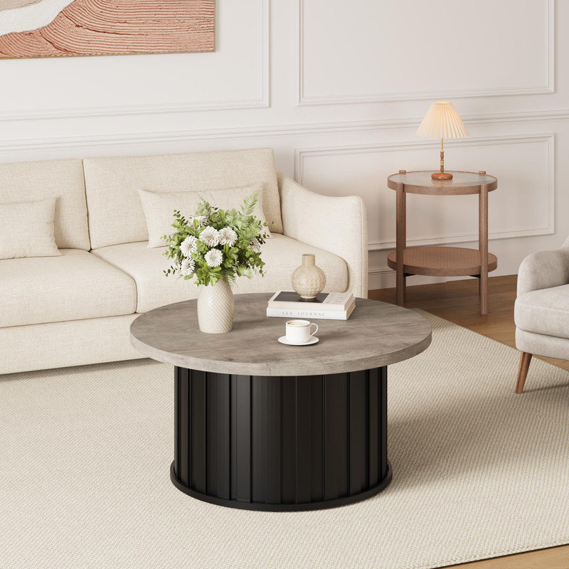 Table basse ronde, table basse moderne Mid-Century avec base en métal, table centrale cannelée de 31,9 po pour le salon, la maison et l'espace