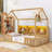 Twin Wood House Bed With Built-In Shelves And LED Light-1387206625