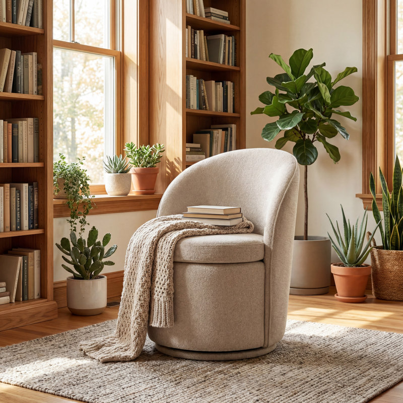 Fauteuil d'appoint rembourré pivotant avec dossier haut, Beige