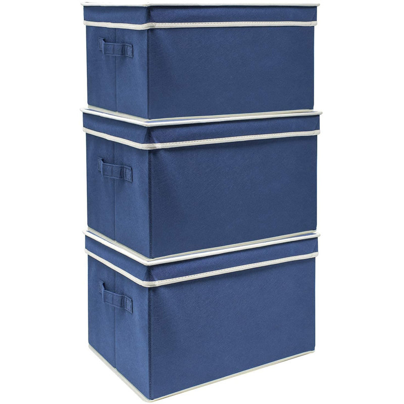 Ensemble de 3 boîtes de rangement en tissu avec couvercle (bleu), Bleu