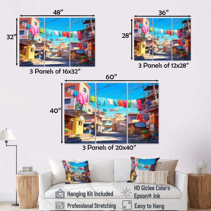 Verdell - ensemble d'art mural «City Buildings», Toile tendue, H 28 po x l 36 po x P 1 po