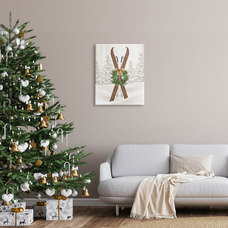 Winter Skis Holiday Wreath Canvas Wall Art, 24 x 30 in