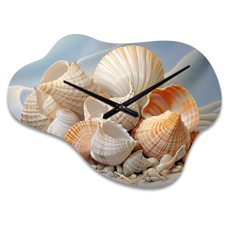 Photoréaliste coquillages collage - coquillage horloge murale asymétrique en métal, horloge murale moderne, Petit