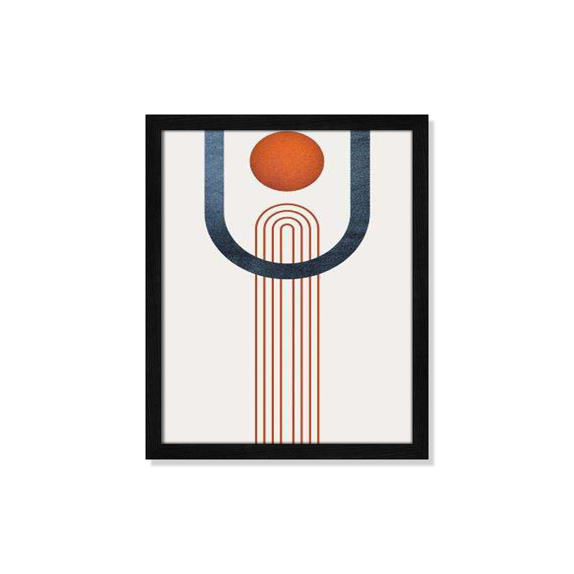 Minimalist Mid Century Orange Navy III By Urban Epiphany - Framed Art Full Bleed, Black, 19" H x 16" W x 0.75" D