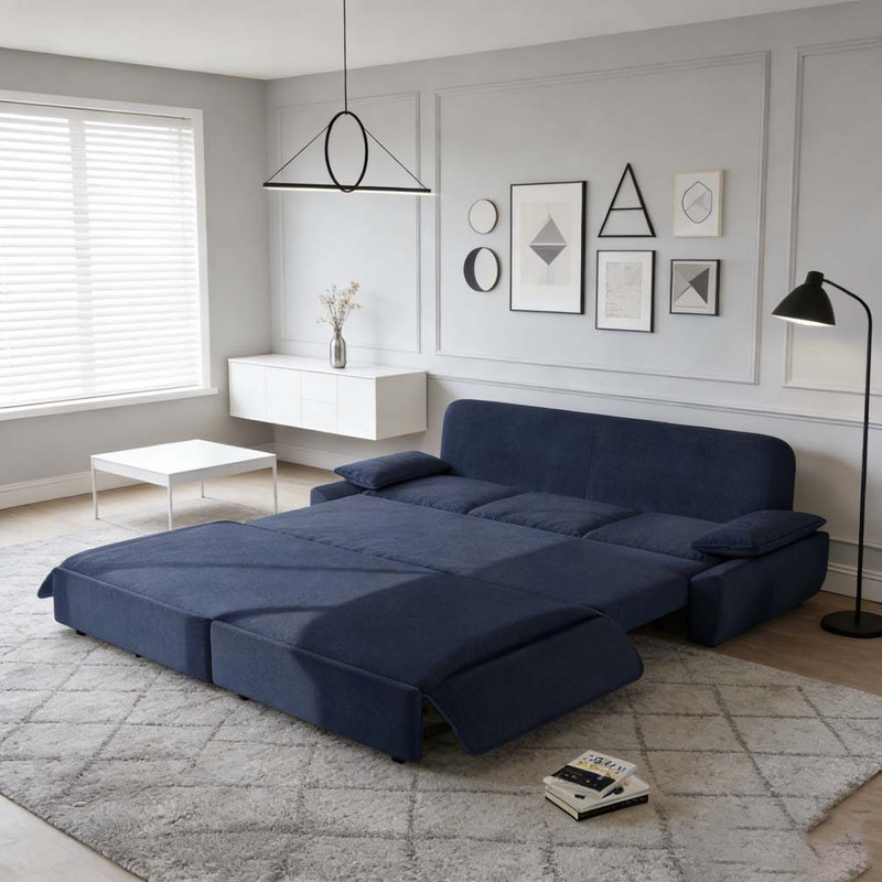 94.5" king size Pull Out Sofa Bed,3-in-1 Convertible Sleeper Sofa, Blue