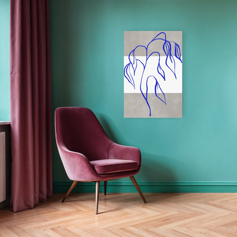Élégance bleue - Tableau abstrait minimaliste moderne représentant un cheval et des plantes dans un paysage - Impression d'art mural