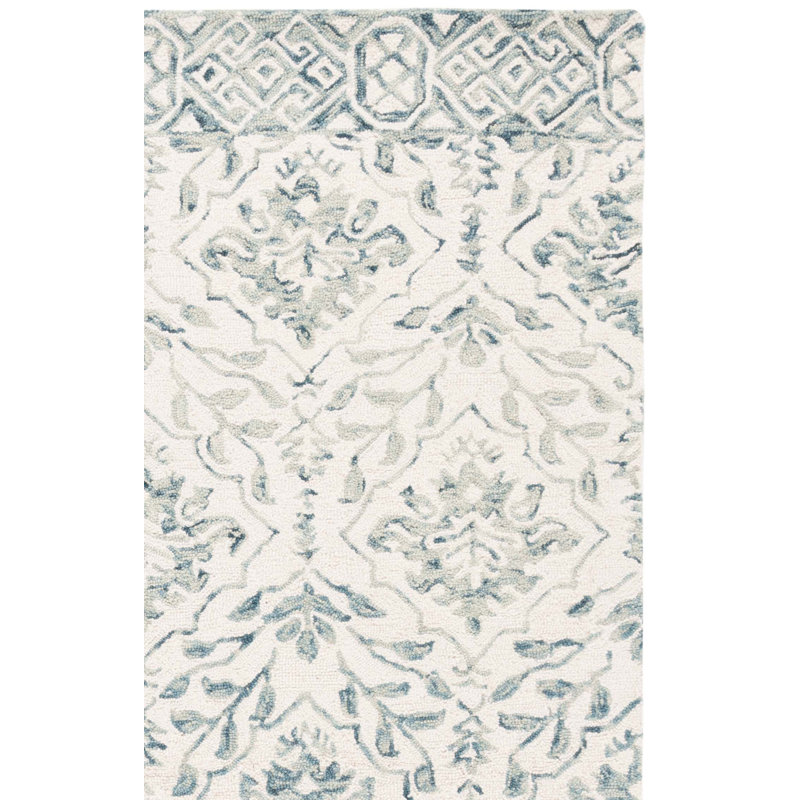 Tapis floral en laine touffeté à la main Pimentel, Tapis de couloir 2 pi 3 po x 12 pi