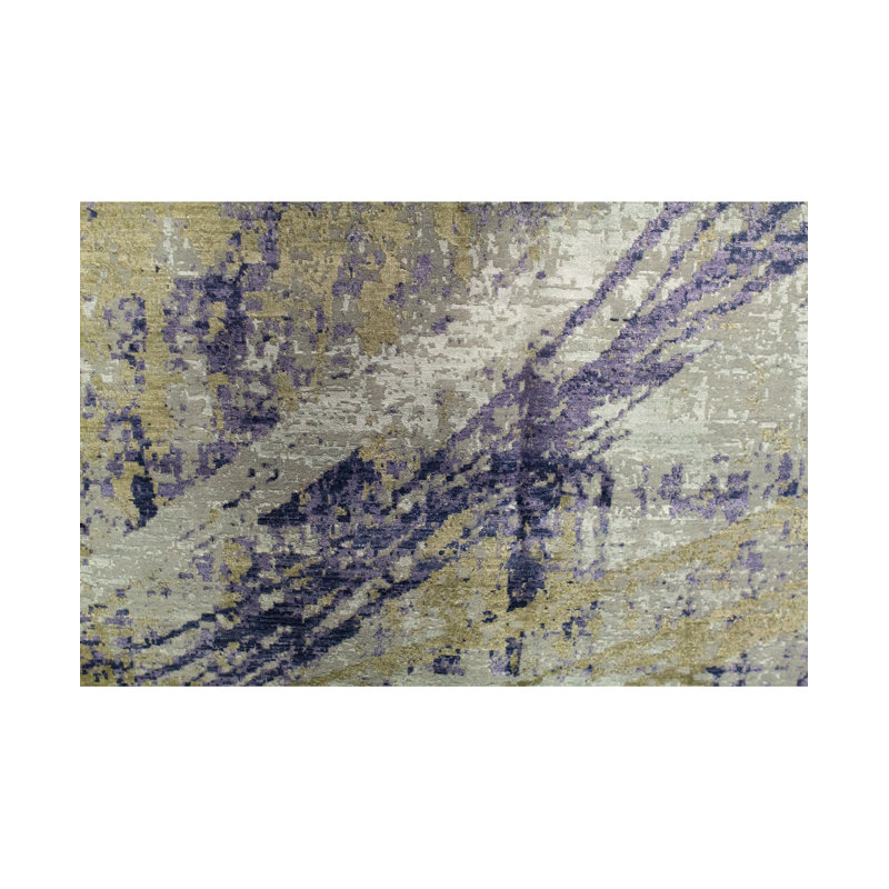 Tapis bleu et argent noué à la main de haute qualité