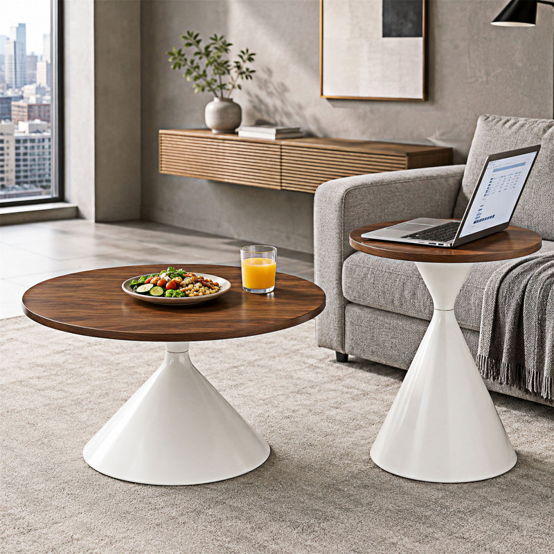 Ensemble de 2 tables basses, Noyer / Blanc