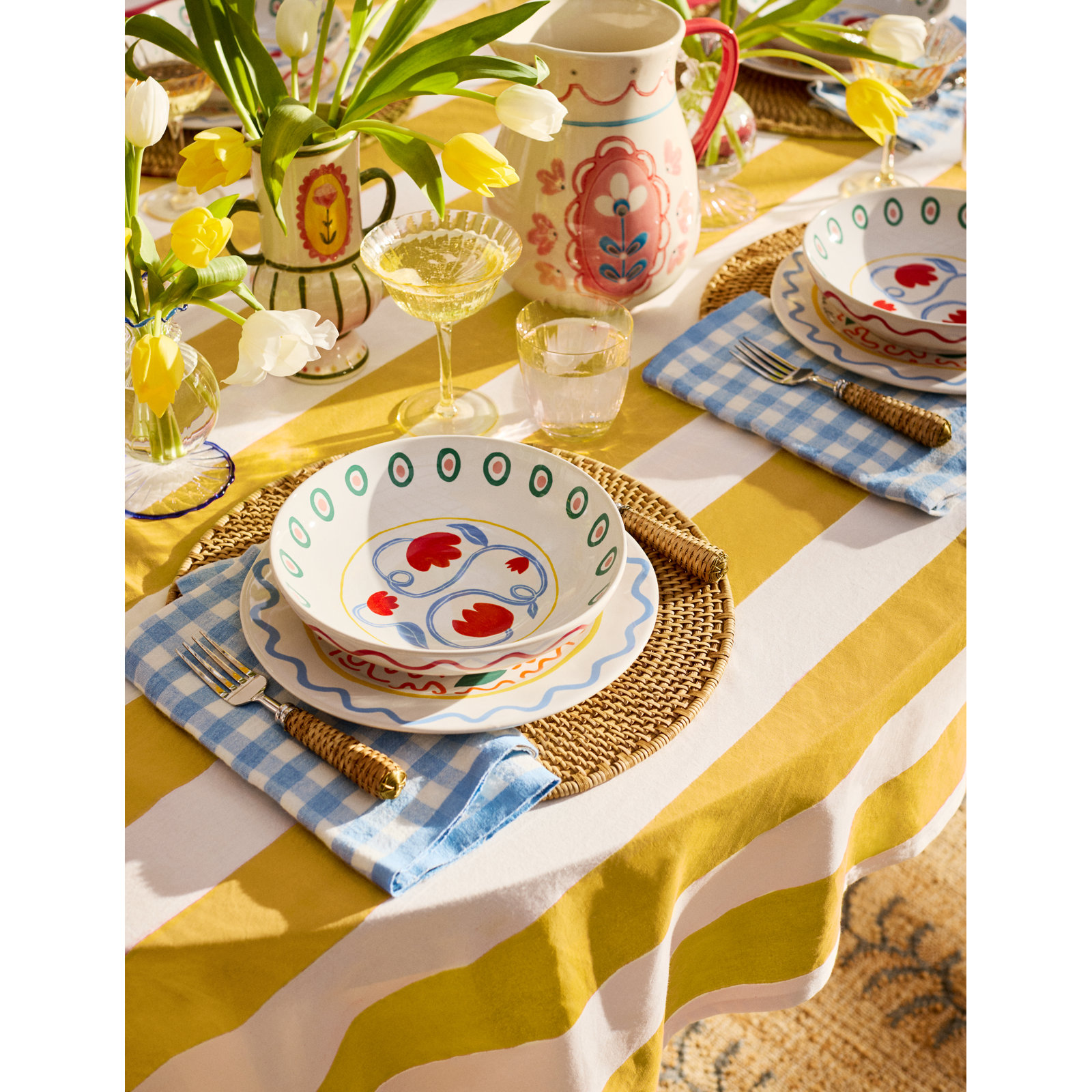 Brezhane Striped Independence Day Tablecloth, 59" Square, Yellow