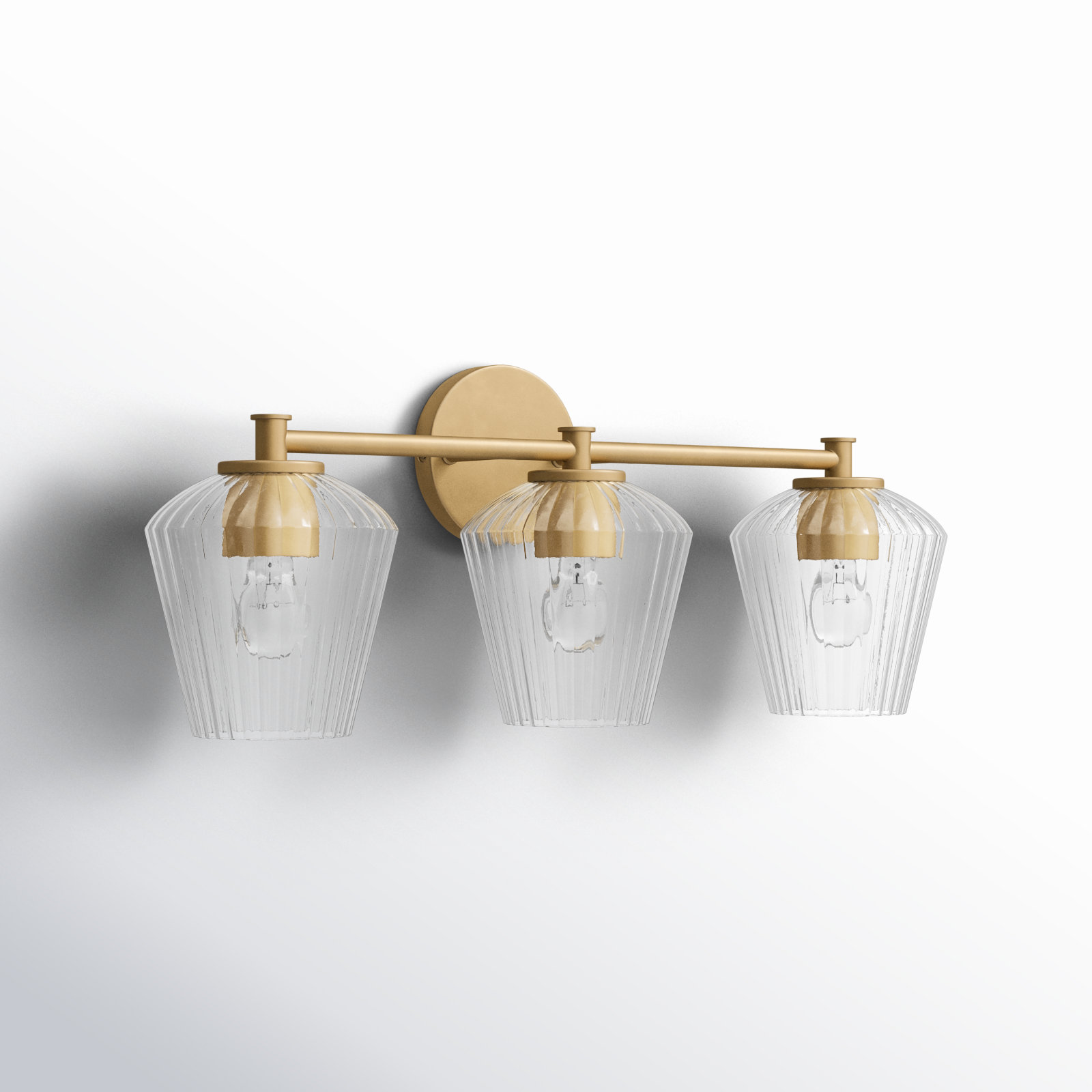 Depner 3 Light Ribbed Dimmable Vanity Light, Brass