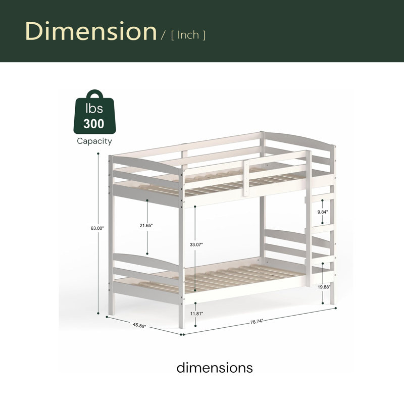 Lit superposé simple au-dessus de simple, structure de lit en bois de pin amovible avec garde-corps élevés et échelle intégrée, lit superposé à lattes en bois pour enfants et adolescents, aucun sommier nécessaire