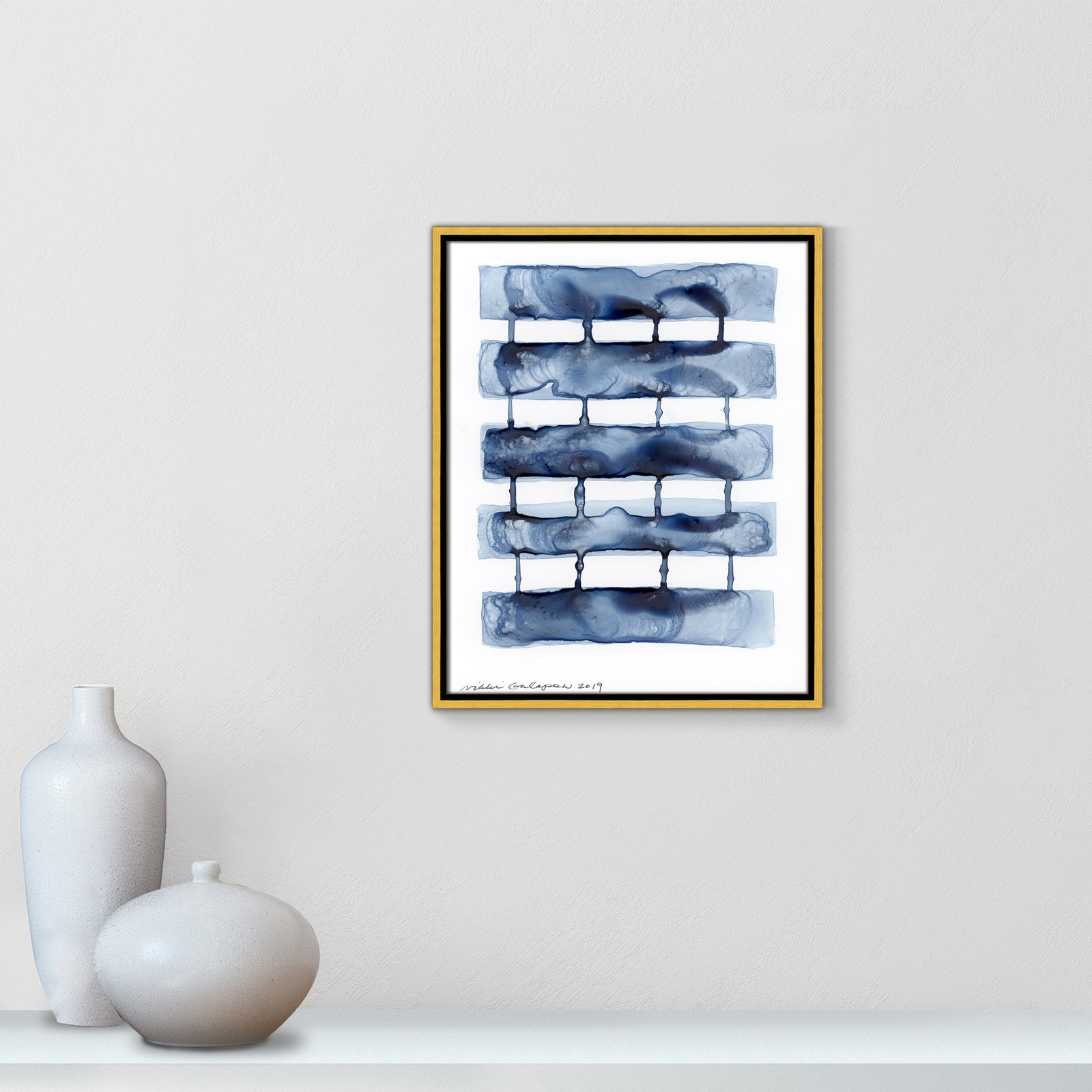 Stitched Together I by Nikki Galapon - Solid Wood Rectangle Print Single Piece Item on Canvas, Gold Framed Canvas