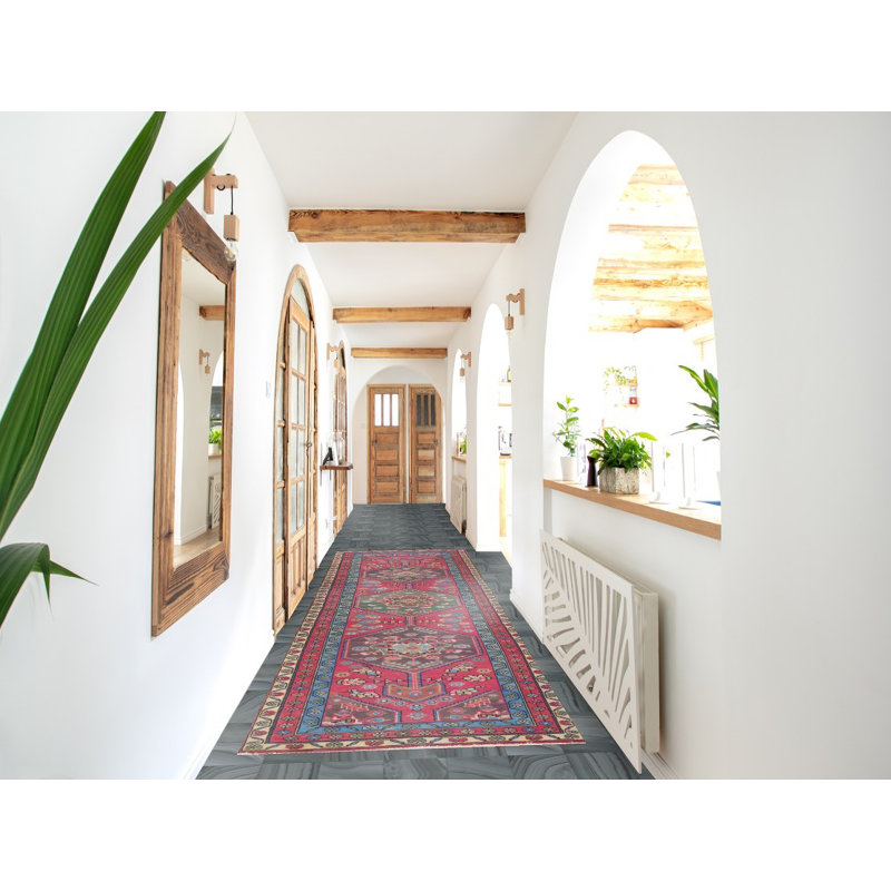 Tapis de couloir traditionnel rose fait à la main 3 x 13